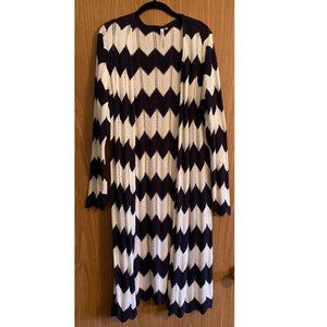 NY Collection - Navy & White 100% Cotton Long Sweater